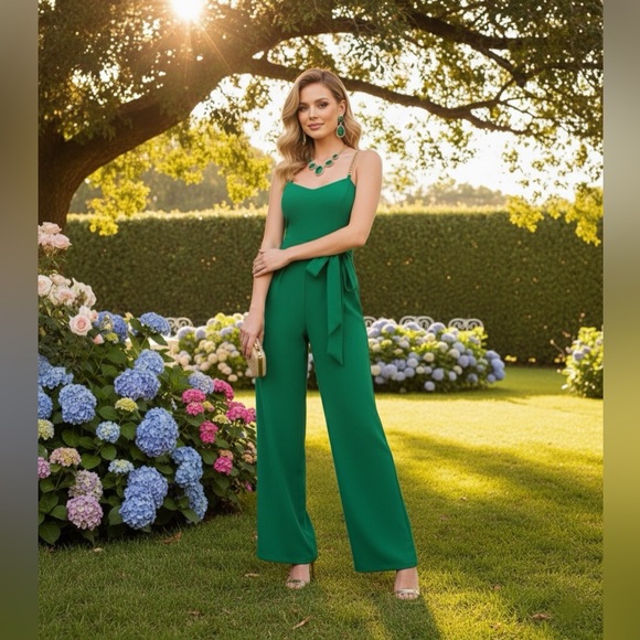 Lilly Pulitzer Zemira Women’s Sleeveless Jumpsuit Fiddle Leaf Green Size 10 - Picture 3 of 17